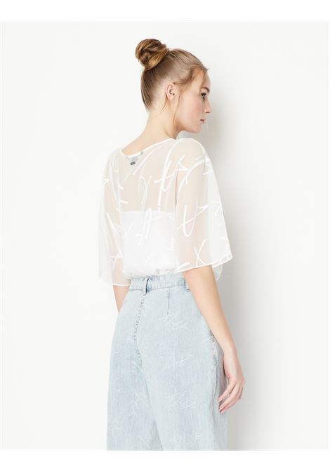 Blusa bianca in organza con scritta logo all over e canotta a tinta unita con spalline sottili ARMANI EXCHANGE | Camicie | 3RYH26 YN2KZ1000